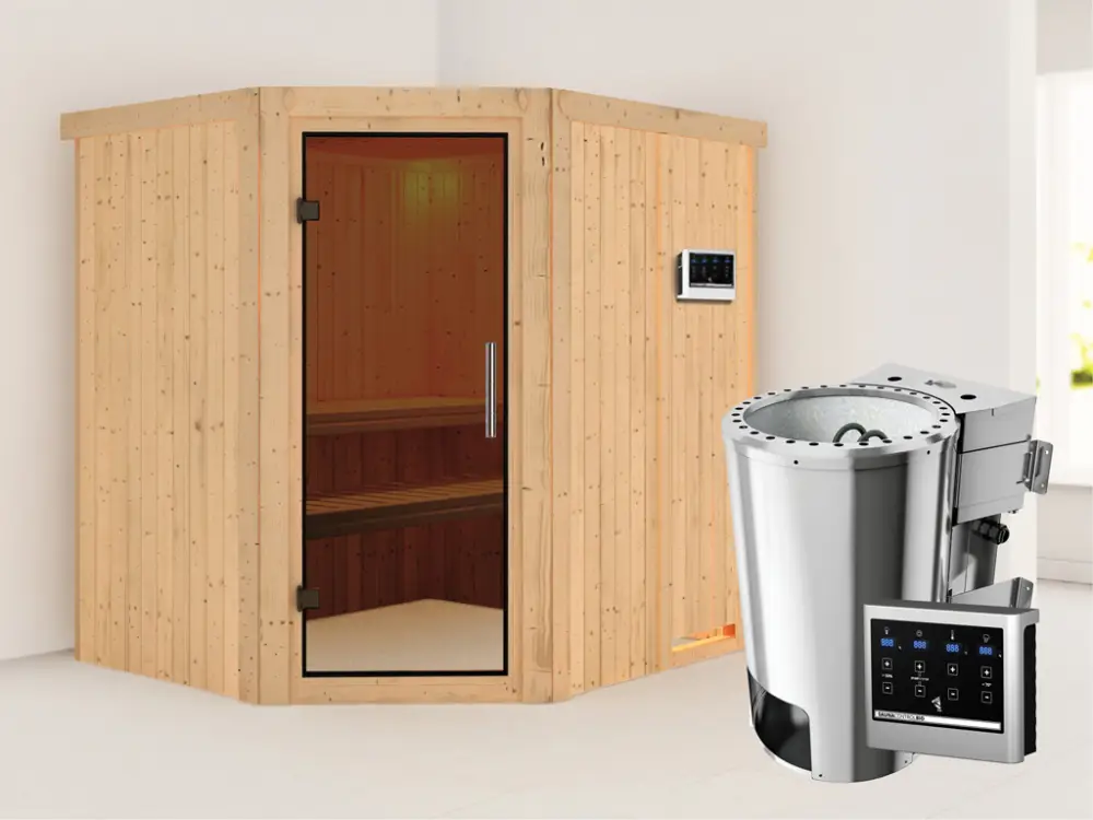 Systeemsauna Lilja grafiet glazen deur + Plug & Play Bio-kachel met ext. besturing Beste Prijs