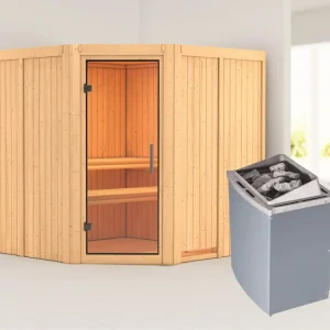 Systeemsauna Jarin transparent glazen deur + 9 kW saunakachel met besturing Flitsaanbieding