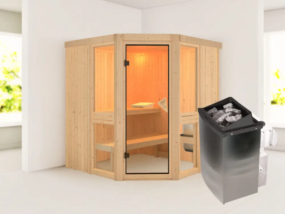 Sauna Amelia 2 Set met 9 kW kachel en geïntegreerde besturing Weekendaanbieding