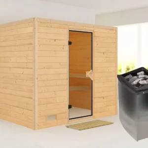 Meest Verkocht Massieve sauna Sonara kompleet transparente gebronsde glazen deur, incl. 9 kW kachel ext. besturing