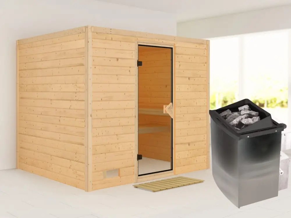 Meest Verkocht Massieve sauna Sonara kompleet transparente gebronsde glazen deur, incl. 9 kW kachel ext. besturing