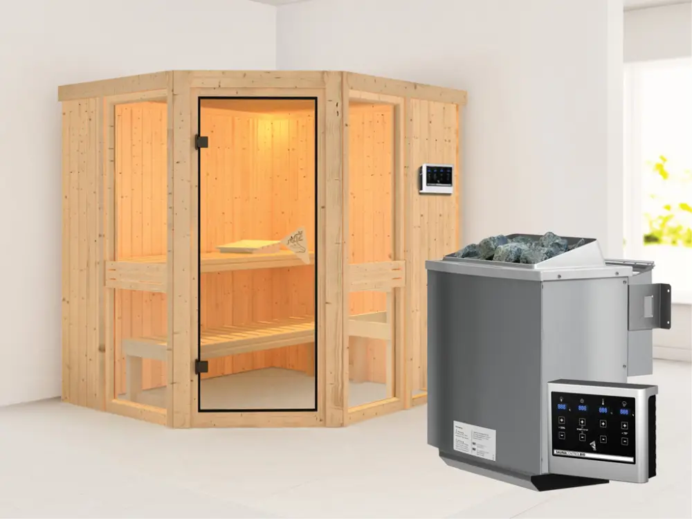 Hoge Kwaliteit Systeemsauna Amelia 1 incl. 9 kW Bio-Combi-kachel ext. besturing