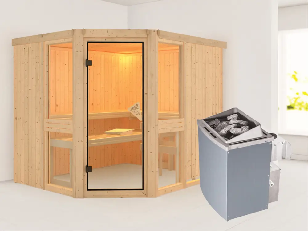 Systeemsauna Amelia 3 incl. 9 kW saunakachel int. besturing Merkproduct