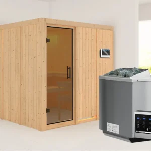 Systeemsauna Rodin grafiet glazen deur, incl. 9 kW Bio-Combi-kachel ext. besturing Weekendaanbieding