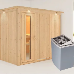 Betaalbaar Systeemsauna Gobin met dakkraag houten deur met geïsoleerd glas incl. 9kW saunakachel int. besturing