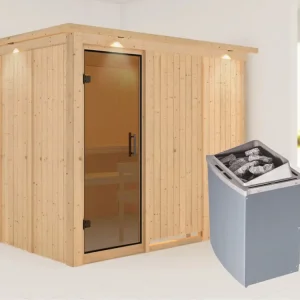 Systeemsauna Gobin met dakkraag, grafiet glazen deur, incl. 9 kW saunakachel int. besturing Hete Deal