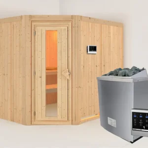 Koop Vandaag Systeemsauna Malin houten deur met geïsoleerd glas, incl. 9 kW saunakachel ext. besturing