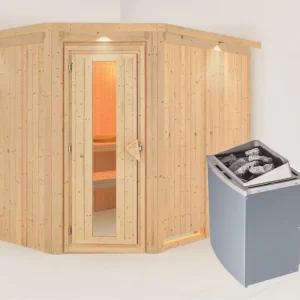 Gratis Retour Systeemsauna Malin met dakkraag houten deur met geïsoleerd glas incl. 9kW saunakachel int. besturing