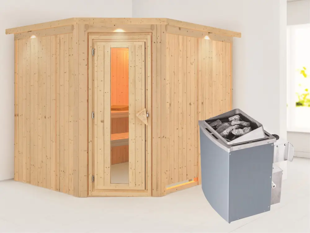 Gratis Retour Systeemsauna Malin met dakkraag houten deur met geïsoleerd glas incl. 9kW saunakachel int. besturing