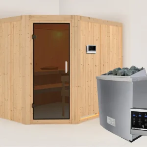 Must-Have Systeemsauna Malin grafiet glazen deur, incl. 9 kW saunakachel ext. besturing