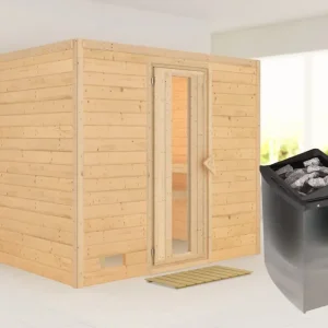Massieve sauna Sonara houten deur met geïsoleerd glas, incl. 9 kW saunakachel int. besturing Lage Kosten