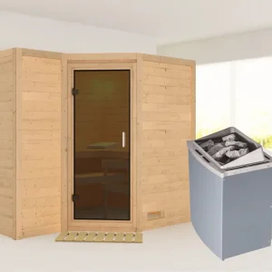 Lage Kosten Massieve sauna Sahib 2 grafiet glazen deur, incl. 9 kW saunakachel int. besturing