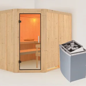 Korting Systeemsauna Malin transparent glazen deur + 9 kW saunakachel met besturing
