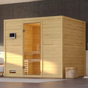 Gereduceerde Prijs Massieve sauna Sonara transparent glazen deur + 9 kW saunakachel met besturing
