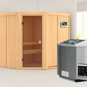 Sauna Kotka met gebronsde glazen deur + 9 kW Bio-Combi-kachel met ext. besturing Finale Uitverkoop