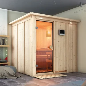Rechtstreeks Van De Fabrikant Systeemsauna Rodin met dakkraag kompleet transparente gebronsde glazen deur