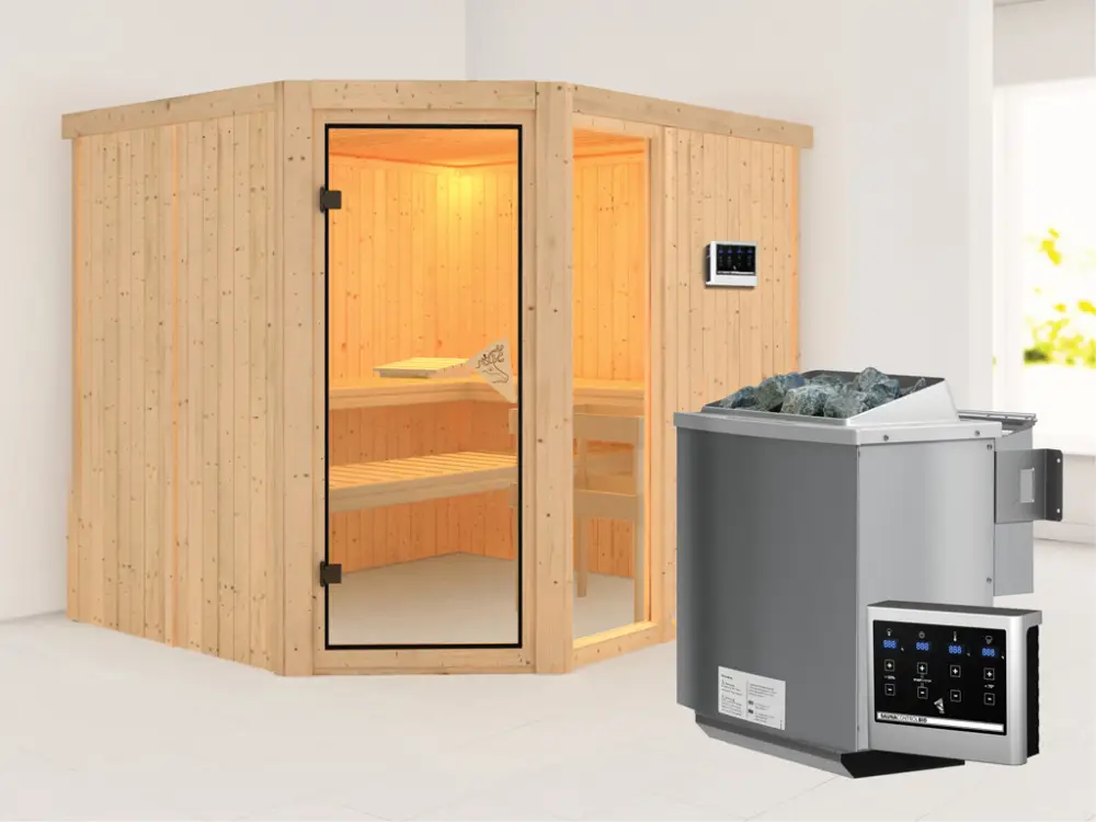 Systeemsauna Fiona 3 incl. 9 kW Bio-Combi-kachel ext. besturing Exclusieve Aanbieding