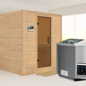 Lage Kosten Massieve sauna Mojave grafiet glazen deur, incl. 9 kW Bio-kachel ext. besturing