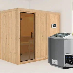 Uitverkoop Systeemsauna Gobin grafiet glazen deur, incl. 9 kW Bio-Combi-kachel ext. besturing
