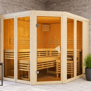 Beperkte Voorraad Sauna Ainur met gebronsde glazen deur + 9 kW saunakachel int. besturing