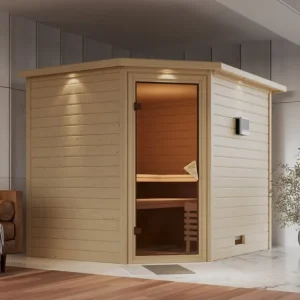 Massieve sauna Tanami met dakkraag, incl. 9 kW Bio-Combi-kachel ext. besturing Gecertificeerd