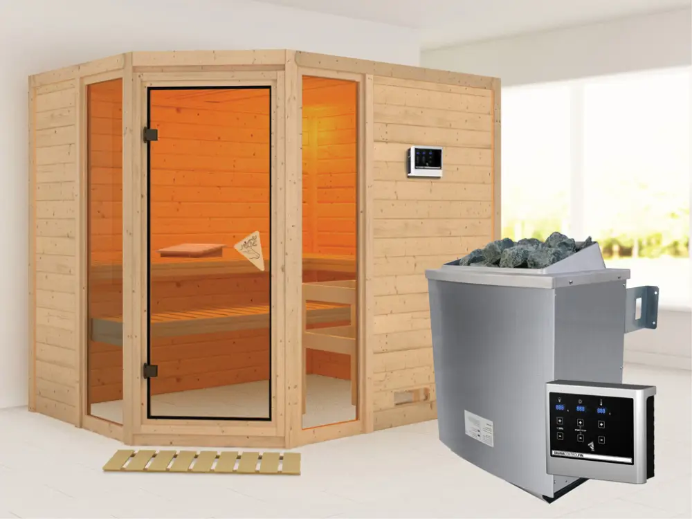 Flitsaanbieding Massieve sauna Sinai 3 incl. 9 kW saunakachel ext. besturing