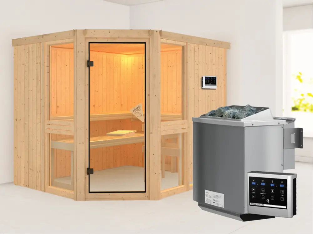 Systeemsauna Amelia 3 incl. 9 kW Bio-Combi-kachel ext. besturing Populair