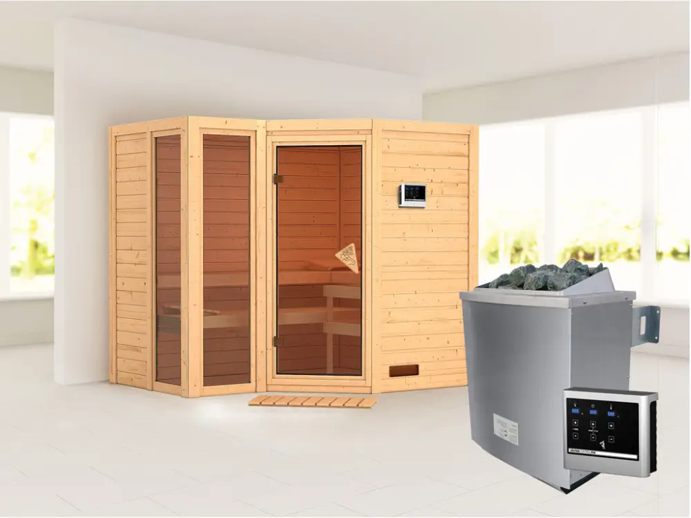 Fabrieksprijs Massieve sauna Amara incl. 9 kW saunakachel ext. besturing