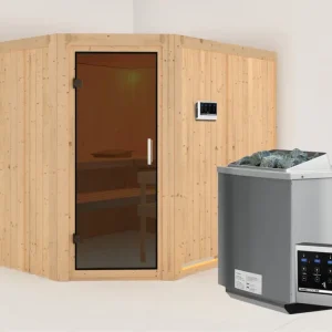 Systeemsauna Malin grafiet glazen deur, incl. 9 kW Bio-Combi-kachel ext. besturing Superprijs