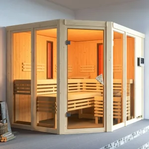Multifunktionssauna Ava met gebronsde glazen deur + 9 kW saunakachel ext. besturing Betaalbaar