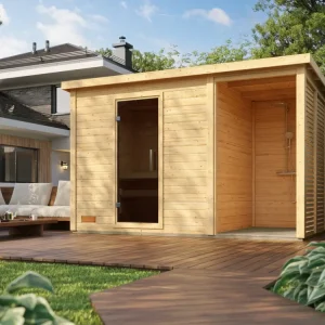 Voordeelset buitensauna Lene 3 incl. 9 kW bio-combikachel met externe besturing Express Levering