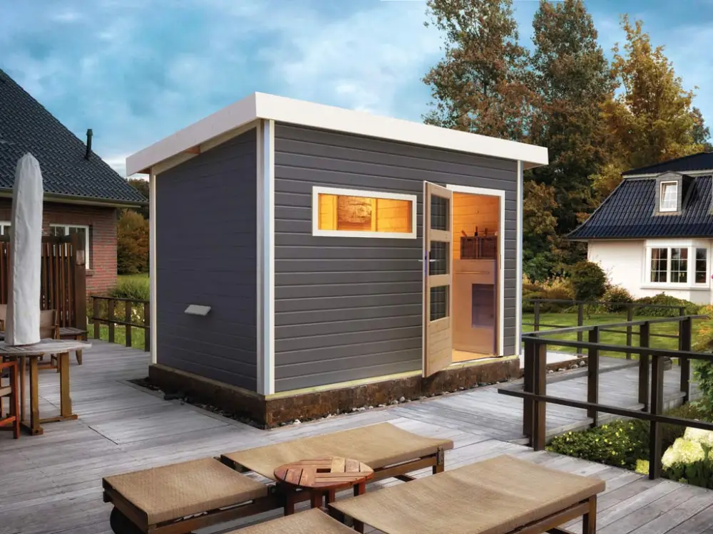 Bestel Nu Saunahuis PROMOSET Enns 2 incl. 9 kW bio-combisaunakachel + ext. besturing