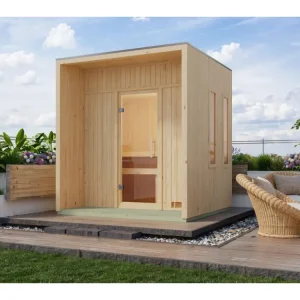 Rechtstreeks Van De Fabrikant Buitensauna Arcadia 73 mm onbehandeld hout