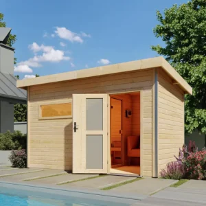 Saunahuis Skrollan 3 met matglazen deur & voorkamer Exclusieve Aanbieding
