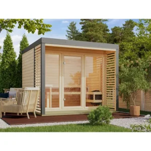 Buitensauna Ares 3 38 mm onbehandeld hout - grijs aluminium Bestseller