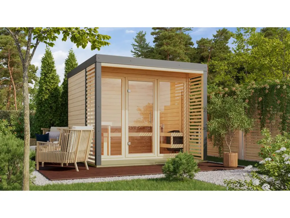 Buitensauna Ares 3 38 mm onbehandeld hout - grijs aluminium Bestseller