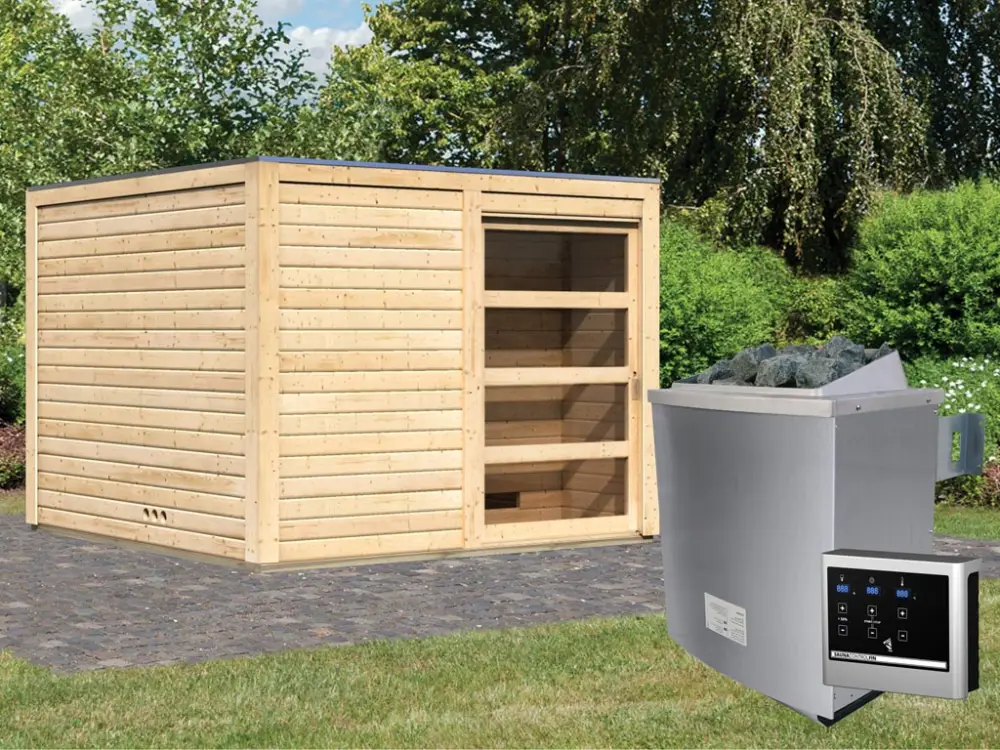 Saunahuis Cuben 38 mm blank hout incl. 9 kW saunakachel ext. besturing Shop Nu