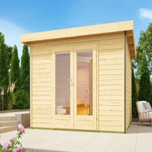 Flitsaanbieding Saunahuis Mainburg 1 blank hout 38 mm