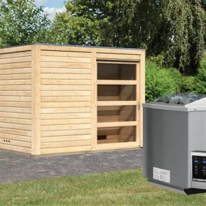 Populair Saunahuis Cuben 38 mm blank hout incl. 9 kW Bio-Combi-kachel ext. besturing