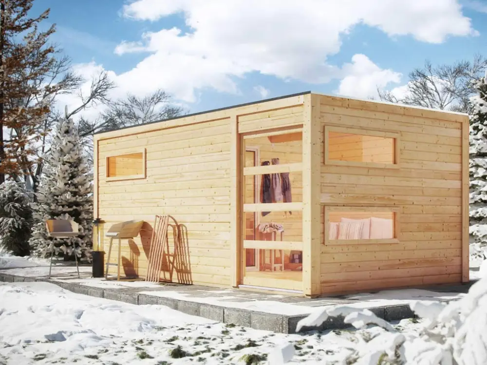 Populair Saunahuis Hygge met Schiebetür & voorkamer