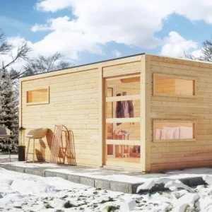 Rechtstreeks Van De Fabrikant Saunahuis Hygge met Schiebetür & voorkamer, incl. 9 kW Bio-Combi-kachel met ext. besturing