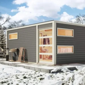 Saunahuis Hygge grijs met Schiebetür & voorkamer Beste Prijs