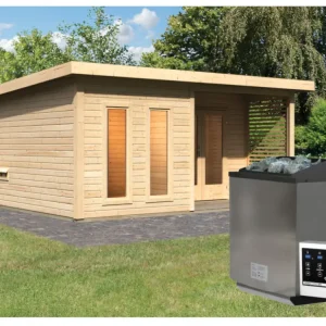 Bestseller Saunahuis Mainburg 5 blank hout 38 mm incl. Bio-Combi-kachel 9 kW + ext. besturing
