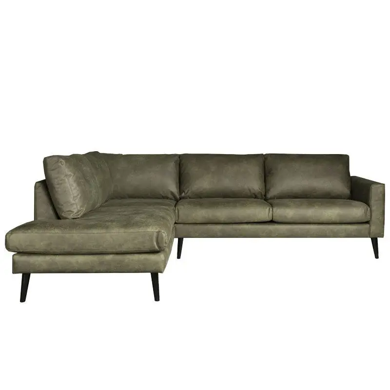 Hoekbank - Aster - links - stof lederlook Dalton groen 14 Exclusieve Aanbieding