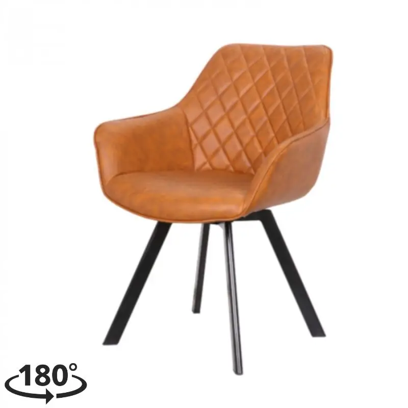 Eetkamerstoel - Ringo - Draaibaar - Lederlook cognac Op = Op