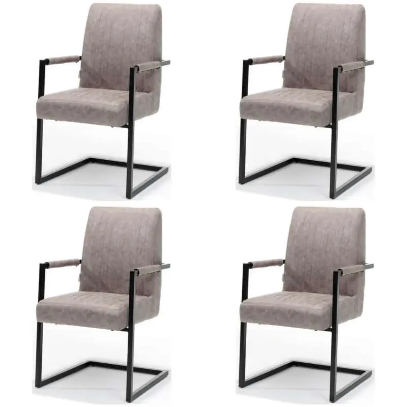 Hete Deal Eetkamerstoel - Sanne - Lederlook Soft Pebble - Met armleuning (4 stuks)