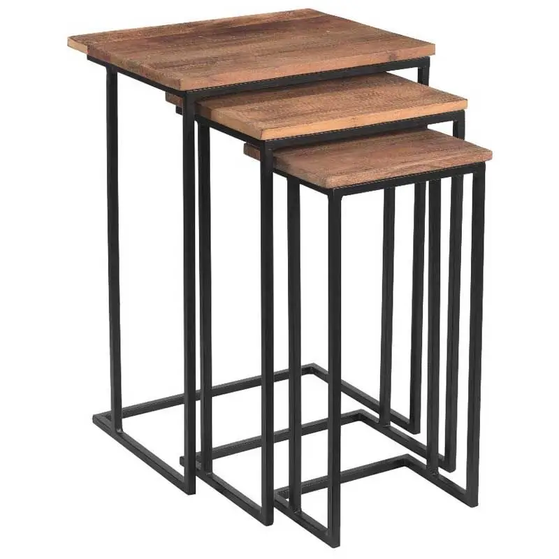 Industriële bijzettafel vierkant hout&staal - Set van 3 Rechtstreeks Van De Fabrikant