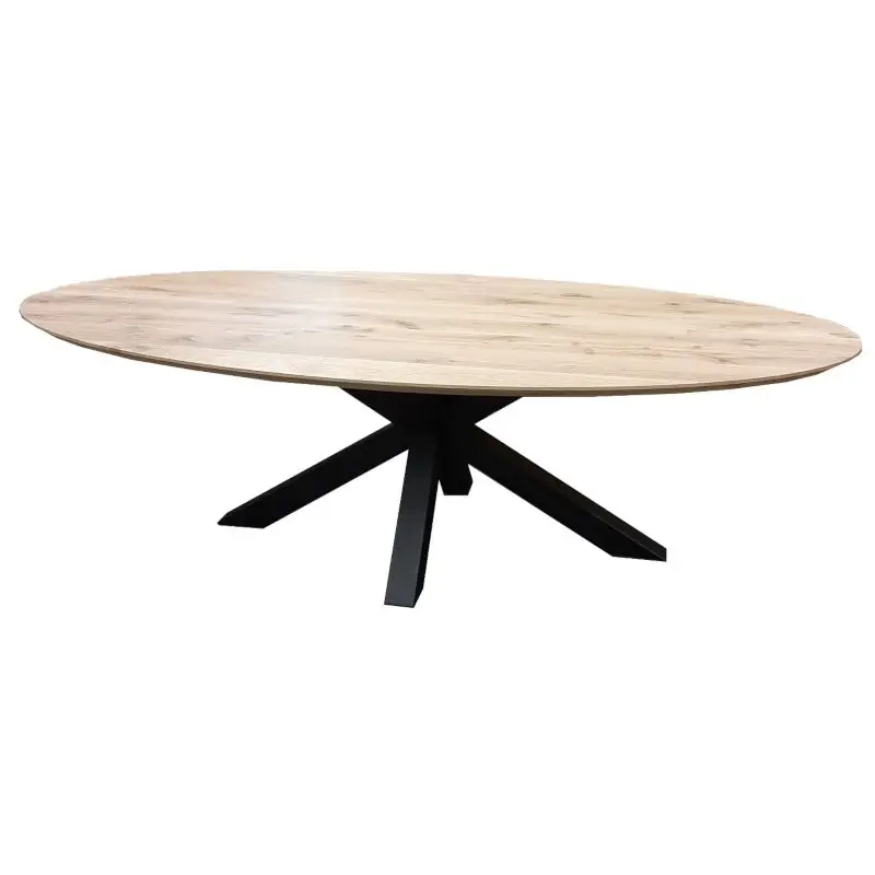 Eettafel ovaal eiken onbehandeld - 240 x 120 x 78 cm - Bladdikte 5,5 cm - Matrixpoot Rechtstreeks Van De Fabrikant