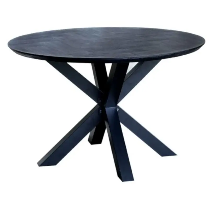 Eettafel rond eiken fineer zwart - 120 x 120 x 81 cm - Visgraat - Kruispoot Beste Prijs