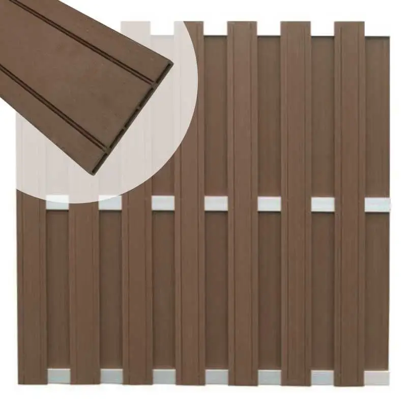 Schutting composiet Stijl bruin met blank aluminium frame (180 x 180 cm) Fabrieksprijs